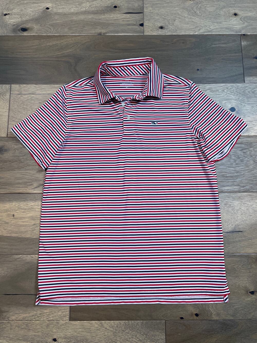 Vineyard Vines Classic Fit Striped Polo Shirt M Red White Blue Whale Logo